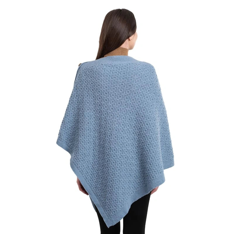 LLS110-904-OS Lambswool Aran Knit Poncho- Dark Blue Back View  Creative Irish Gifts
