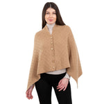 LLS110 Lambswool Aran Knit Poncho- Camel Creative Irish Gifts
