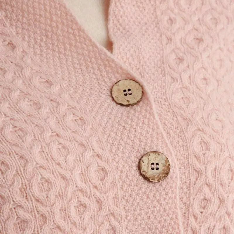 LLS110-908-OS Lambswool Aran Knit Poncho- Pink Close Up Creative Irish Gifts
