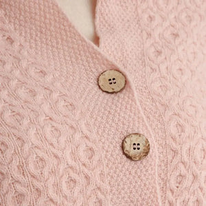 LLS110-908-OS Lambswool Aran Knit Poncho- Pink Close Up Creative Irish Gifts
