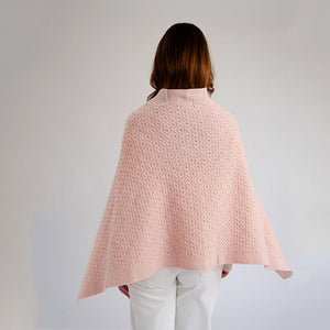 LLS110 Lambswool Aran Knit Poncho- Pink Back View Creative Irish Gifts

