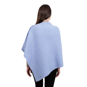 LLS110-909-OS Lambswool Aran Knit Poncho- Light Blue Back View Creative Irish Gifts
