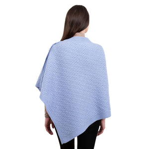 LLS110 Lambswool Aran Knit Poncho- Light Blue Back View Creative Irish Gifts
