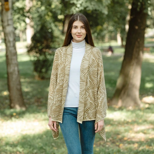 LS104-402-OS Newgrange Fern Shawl- Brown Creative Irish Gifts
