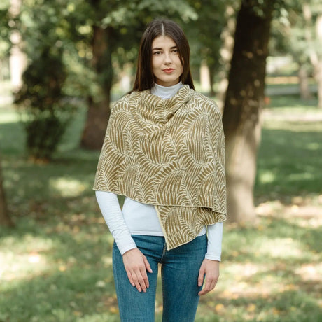 LS104-402-OS Newgrange Fern Shawl- Brown Creative Irish Gifts
