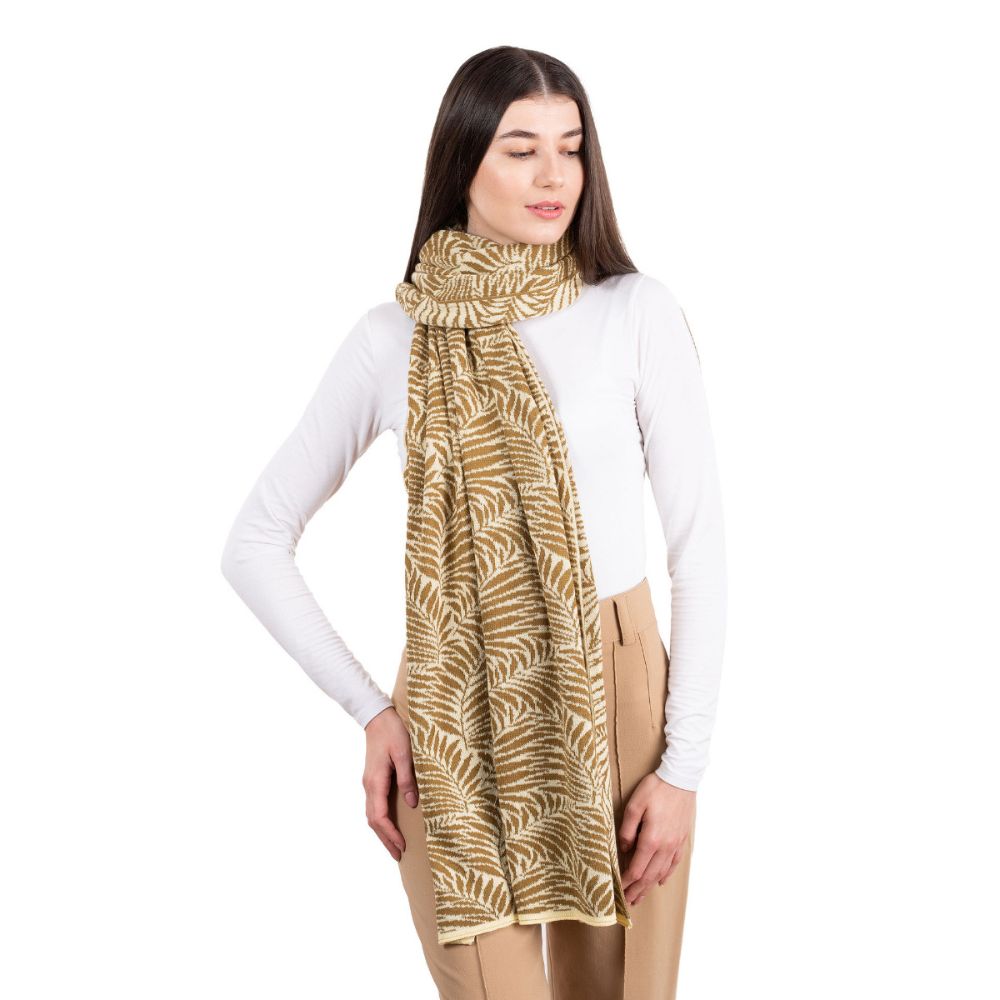 LS104- Newgrange Fern Shawl- Brown Front View Creative Irish Gifts
