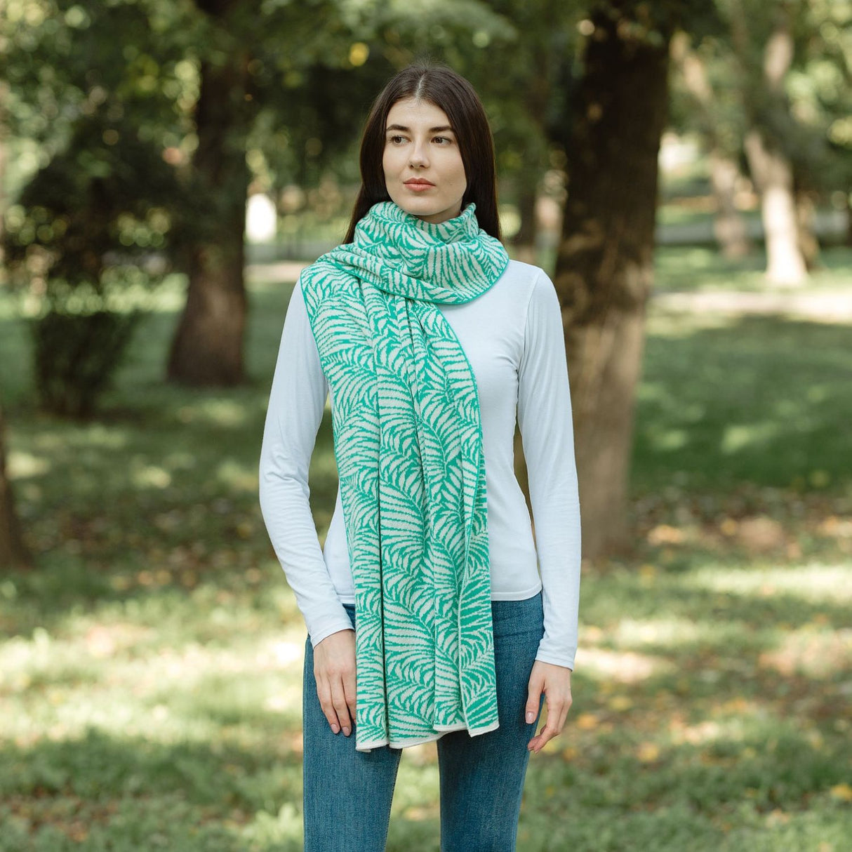 LS104-404-OS Newgrange Fern Shawl- Green Creative Irish Gifts
