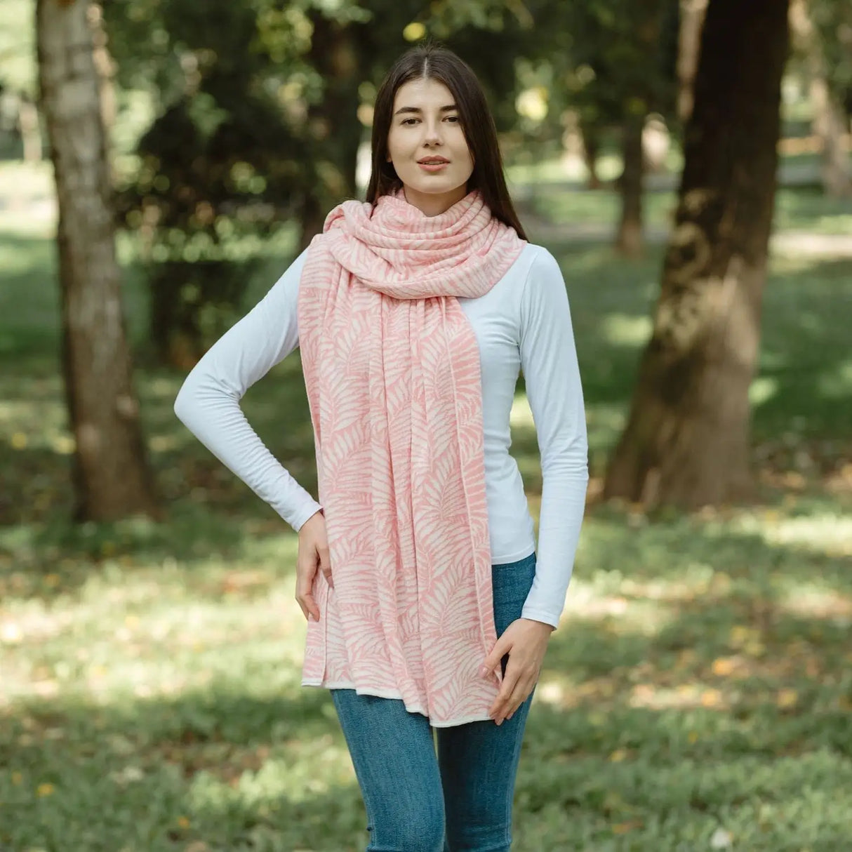 LS104-408 Newgrange Fern Shawl- Pink Creative Irish Gifts
