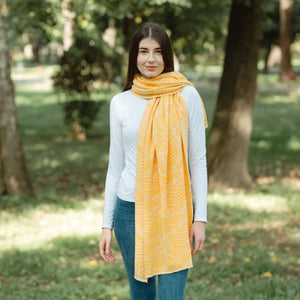 LS104-411-OS Newgrange Fern Shawl- Yellow Creative Irish Gifts
