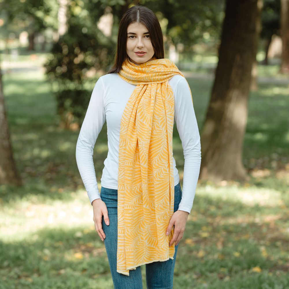 LS104- Newgrange Fern Shawl- Yellow Lifestyle Creative Irish Gifts
