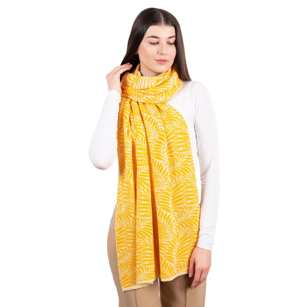 LS104- Newgrange Fern Shawl- Yellow Front View Creative Irish Gifts
