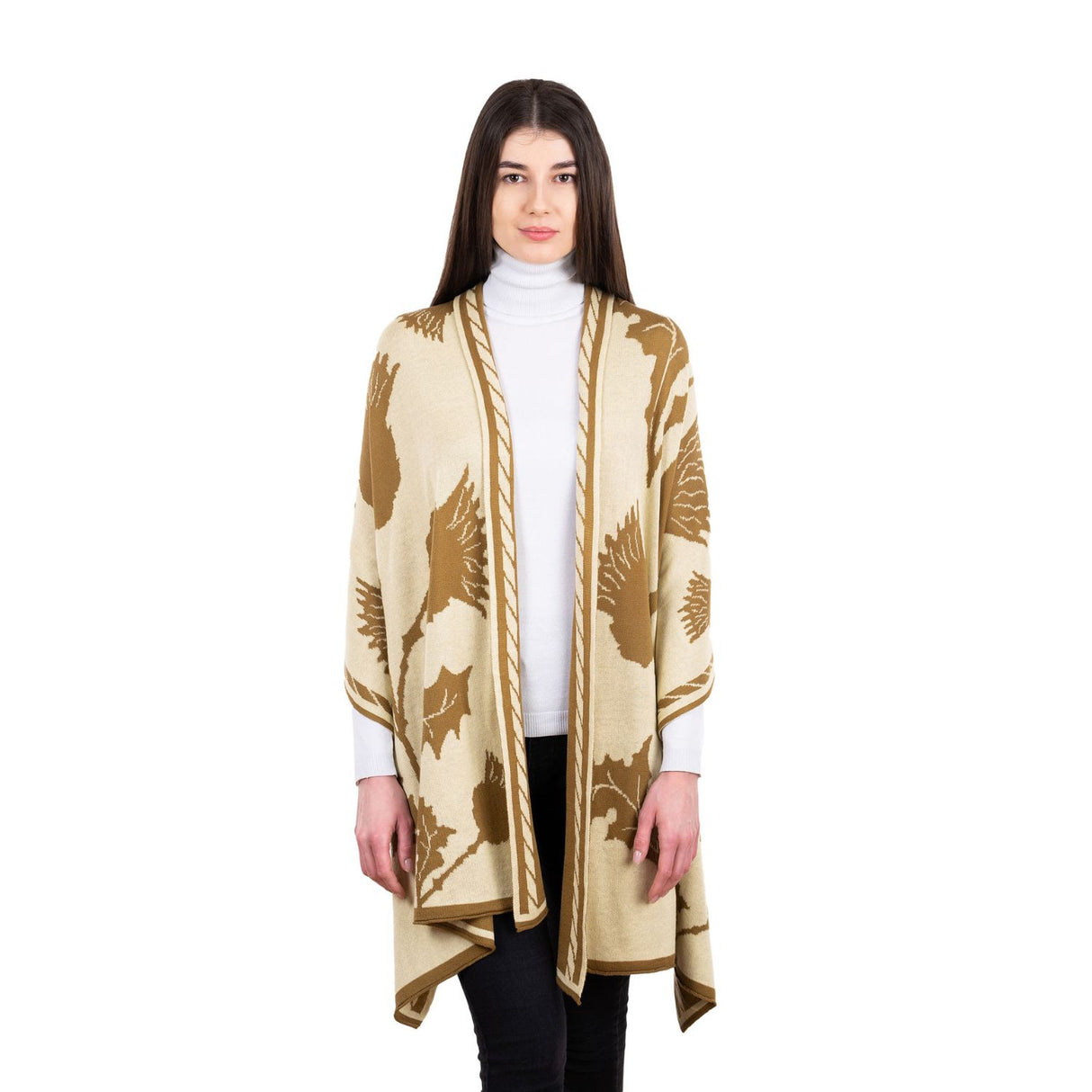 Scottish Thistle Shawl- Fawn Brown Creative Irish Gifts Front View
