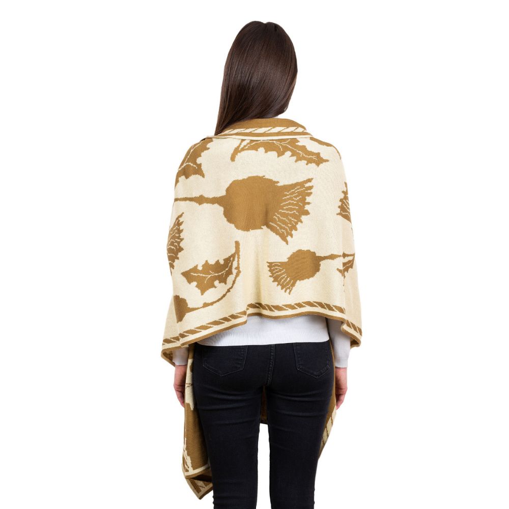 LS106-402-OS Thistle Shawl- Brown Back View Creative Irish Gifts
