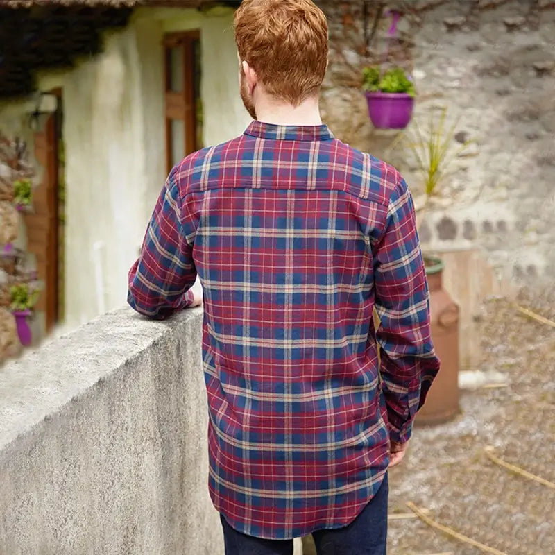 LV-FCGFS-LV10 Maroon Check Grandfather Shirt Back Creative Irish Gifts