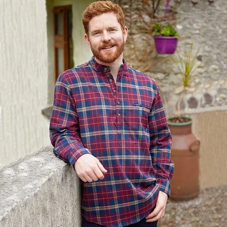 LV-FCGFS-LV10 Maroon Check Grandfather Shirt Lifestyle  Creative Irish Gifts