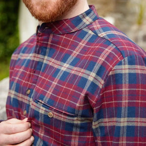 LV-FCGFS-LV10 Maroon Check Grandfather Shirt Side Creative Irish Gifts