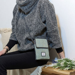 Ladies Harris Tweed Small Crossbody Bag Turquoise Lifestyle Creative Irish Gift