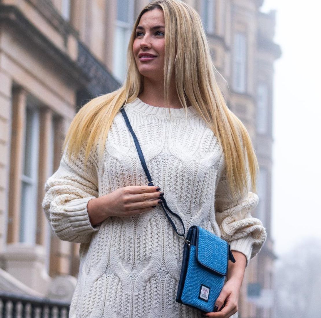 Ladies Harris Tweed Small Crossbody Bag Blue Lifestyle Creative Irish Gift