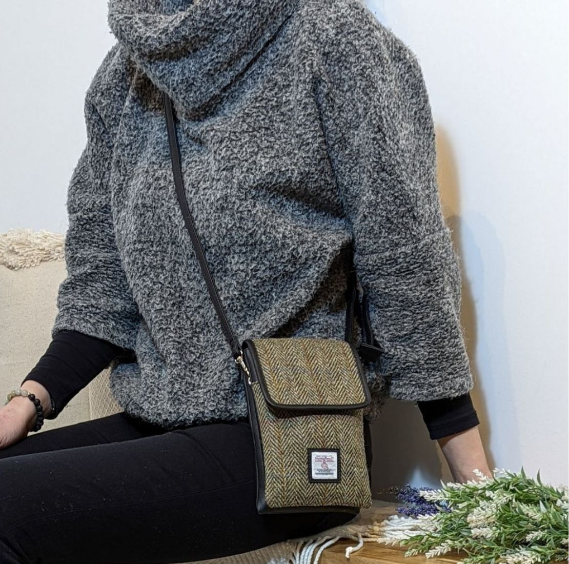 Ladies Harris Tweed Small Crossbody Bag Country Green Creative Irish Gift