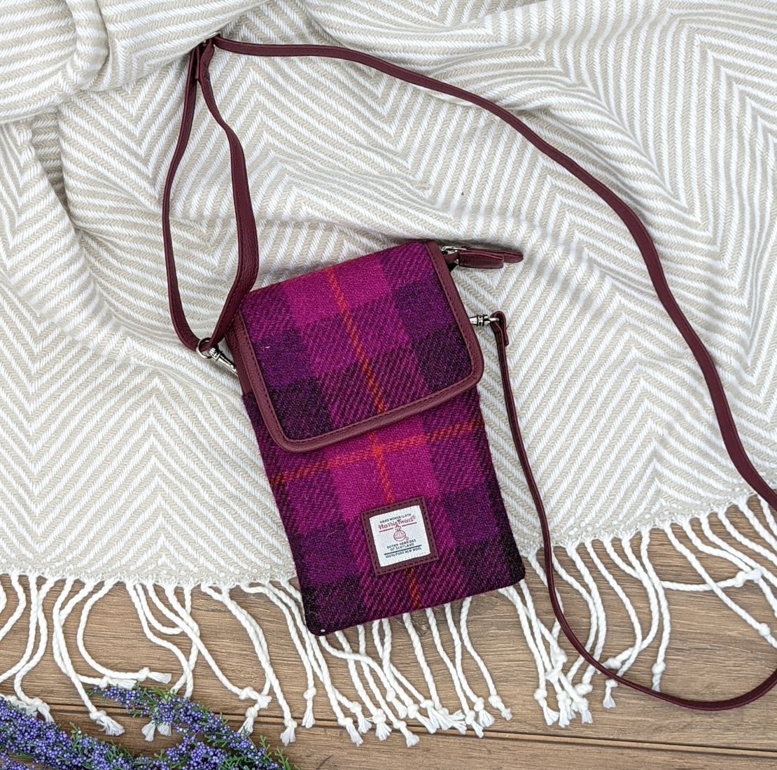 Ladies Harris Tweed Small Crossbody Bag Purple Creative Irish Gift
