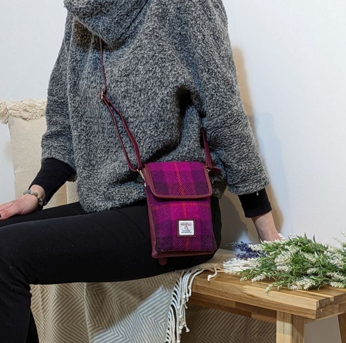 Ladies Harris Tweed Small Crossbody Bag Purple Lifstyle Creative Irish Gift