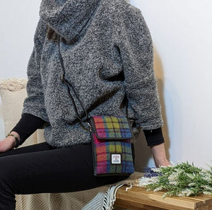 Ladies Harris Tweed Small Crossbody Bag Blue Pink Creative Irish Gift