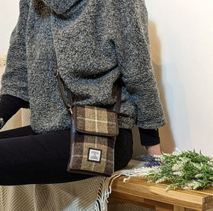 Ladies Harris Tweed Small Crossbody Bag Brown Creative Irish Gift