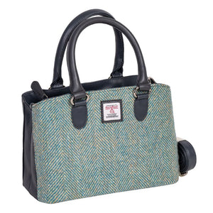 Handwoven Harris Tweed & Leather Hand Bag Turquoise Creative Irish Gift