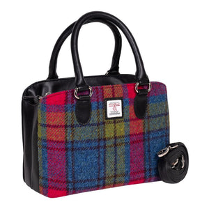 Handwoven Harris Tweed & Leather Hand Bag Blue Pink Creative Irish Gift