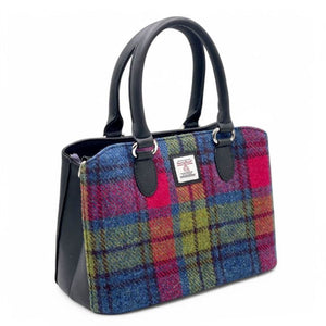 Handwoven Harris Tweed & Leather Hand Bag Blue Pink Creative Irish Gift