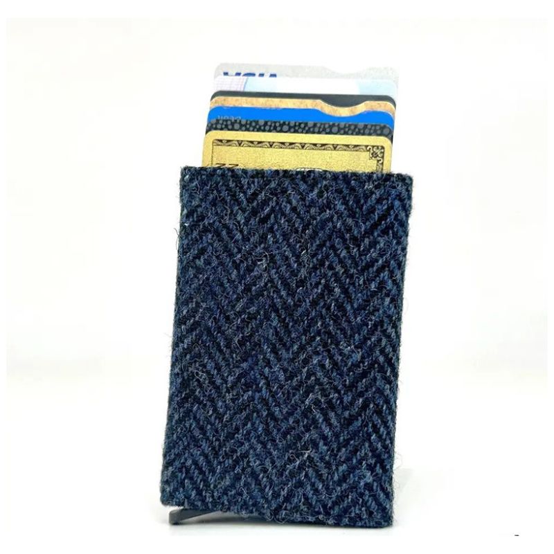 MCS-CB2412 Handcrafted Harris Tweed & Vegan Leather Card Holder, Blue  Creative Irish Gifts