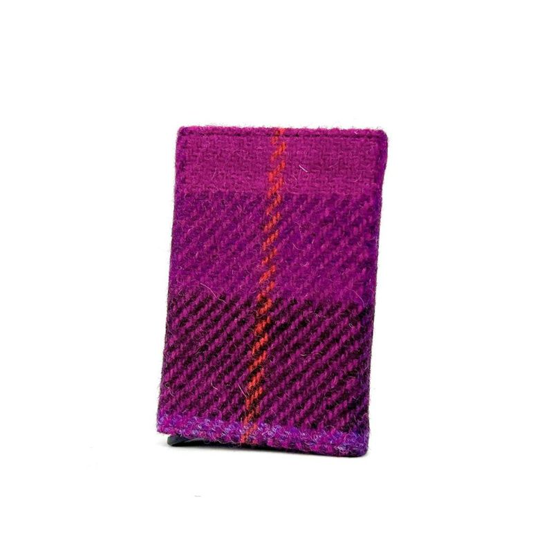 MCS-CB2412 Handcrafted Harris Tweed & Vegan Leather Card Holder, Purple Creative Irish Gifts