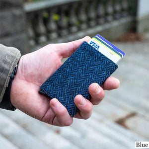 MCS-CB2412-SP516 Handcrafted Harris Tweed & Vegan Leather Card Holder, Navy Creative Irish gift