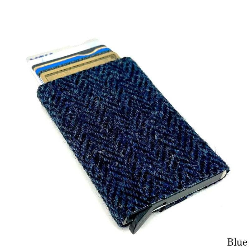 MCS-CB2412-SP516 Handcrafted Harris Tweed & Vegan Leather Card Holder, Navy Creative Irish gift