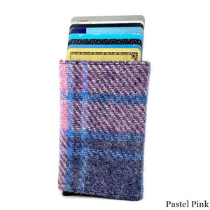 MCS-CB2412-TRT073 Handcrafted Harris Tweed & Vegan Leather Card Holder, Pink Creative Irish gift.com