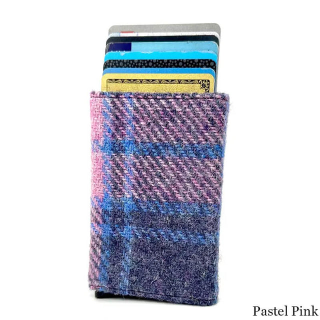 MCS-CB2412-TRT073 Handcrafted Harris Tweed & Vegan Leather Card Holder, Pink Creative Irish gift.com