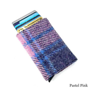 MCS-CB2412-TRT073 Handcrafted Harris Tweed & Vegan Leather Card Holder, Pink Creative Irish gift