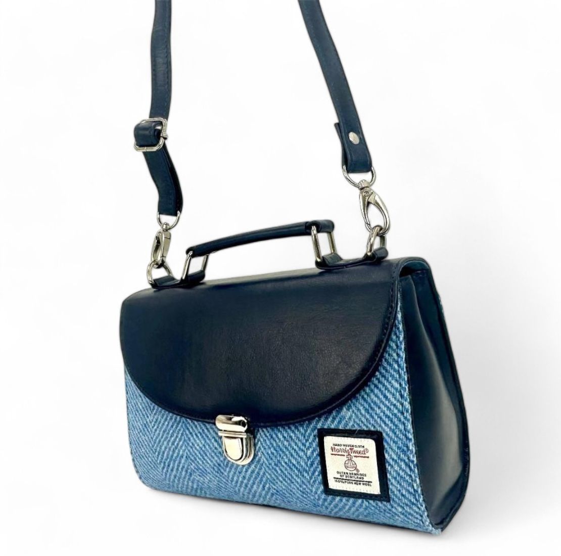 Harris Tweed and Vegan Leather Handbag Sky Blue Creative Irish Gift