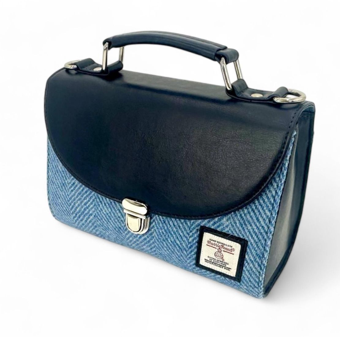 Harris Tweed and Vegan Leather Handbag Sky Blue studio Creative Irish Gift