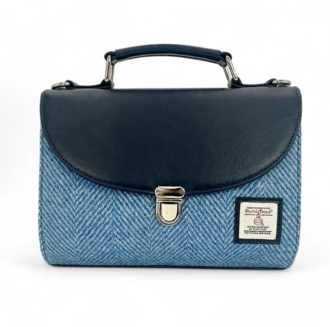 Harris Tweed and Vegan Leather Handbag Sky Blue Creative Irish Gift