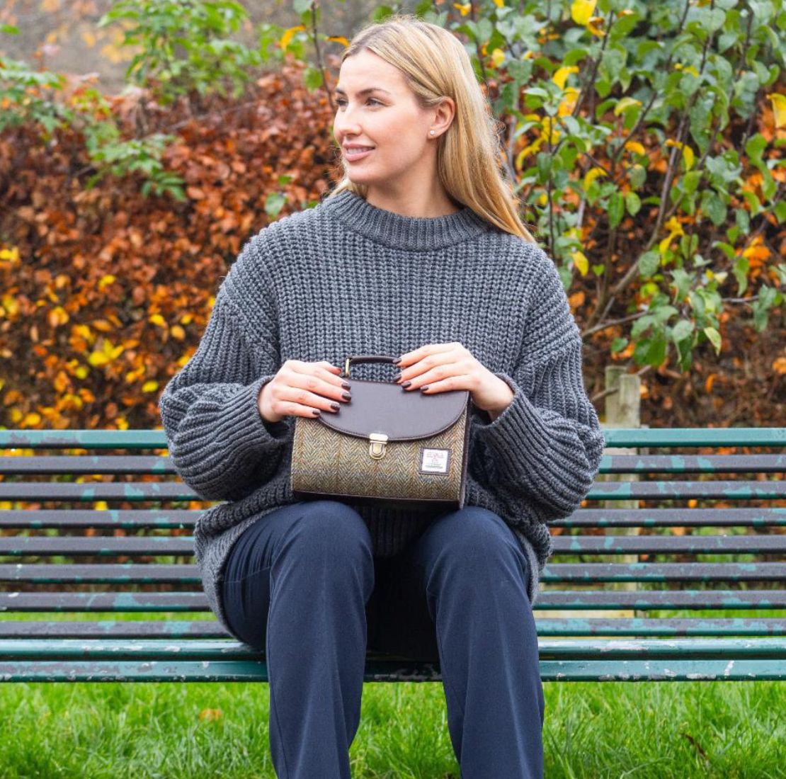 Harris Tweed and Vegan Leather Handbag Country Green Lifestyle Creative Irish Gift