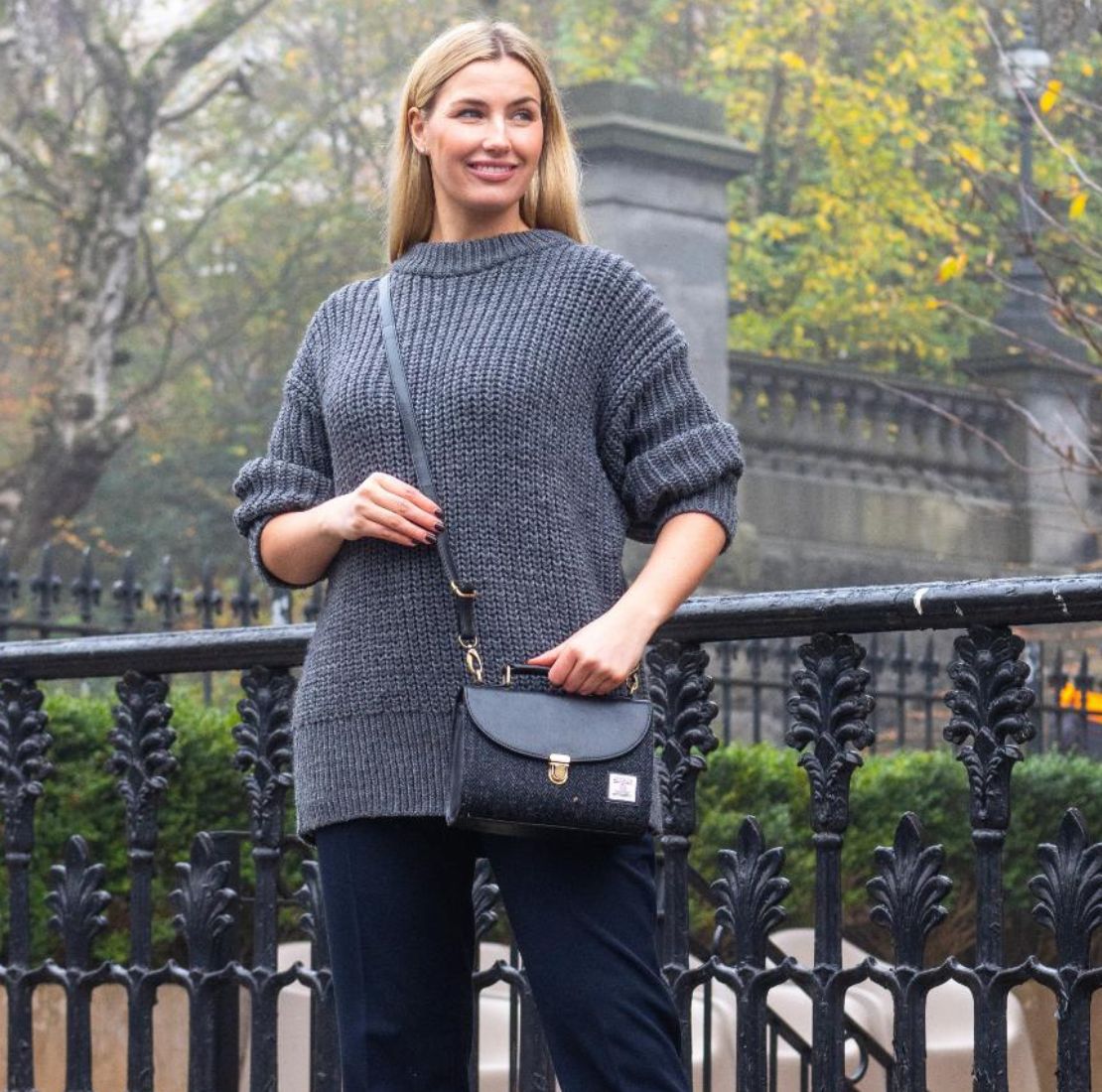 Harris Tweed and Vegan Leather Handbag Charcoal Lifestyle Creative Irish Gift