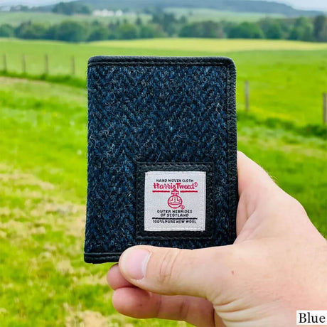 MCS-CB3049-SP516 Scottish Harris Tweed Bi-Fold Card Holder, Blue Lifestyle Creative Irish gift