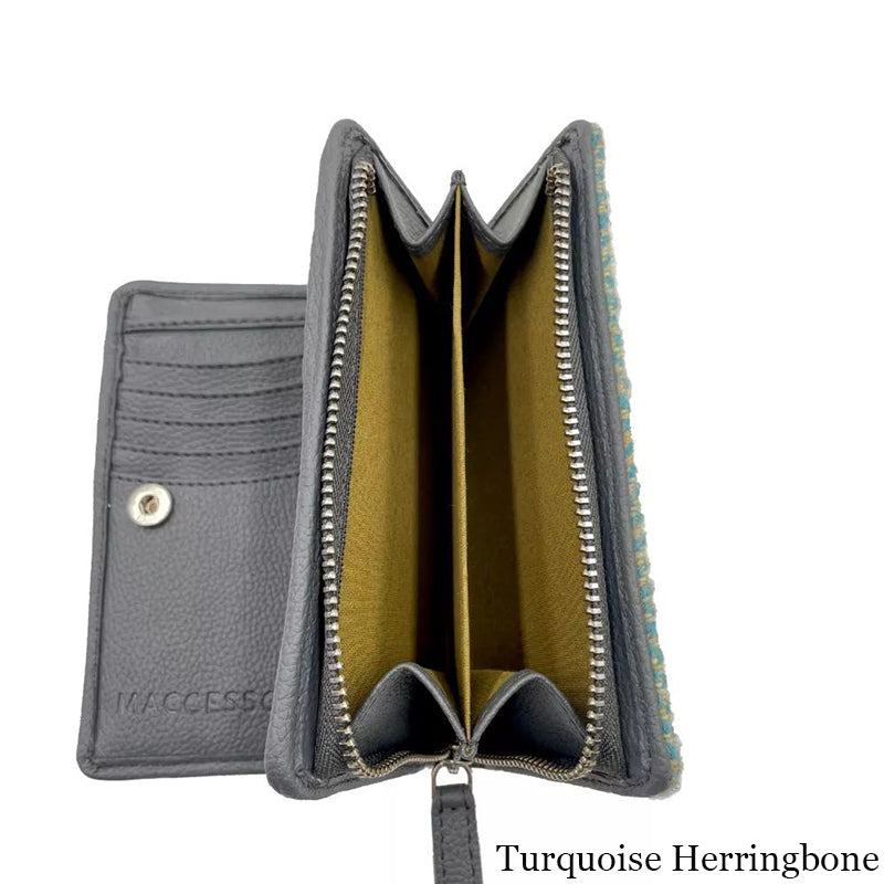 MCS-CB5004-1904B2 Women's Genuine Harris Tweed Zip Wallet, Turquoise Open Creative Irish gift
