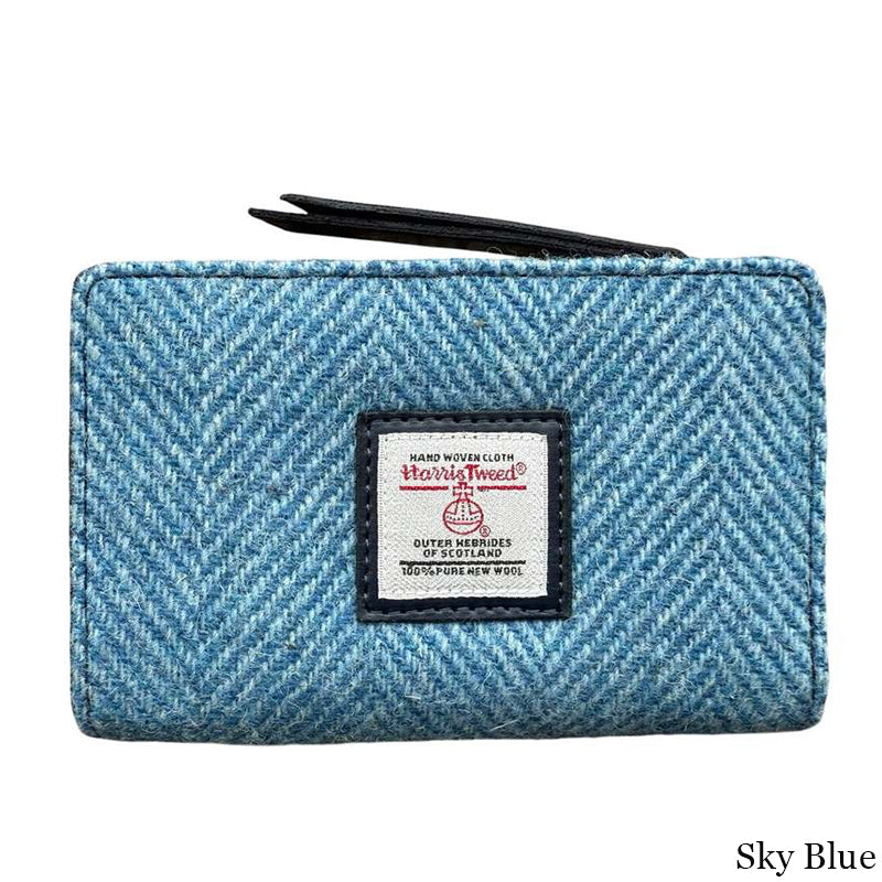MCS-CB5004-1904C5 Women's Genuine Harris Tweed Zip Wallet, Sky Blue-Front Creative Irish gift