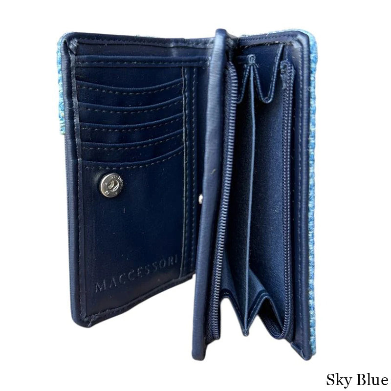MCS-CB5004-1904C5 Women's Genuine Harris Tweed Zip Wallet, Sky Blue Open Creative Irish gift