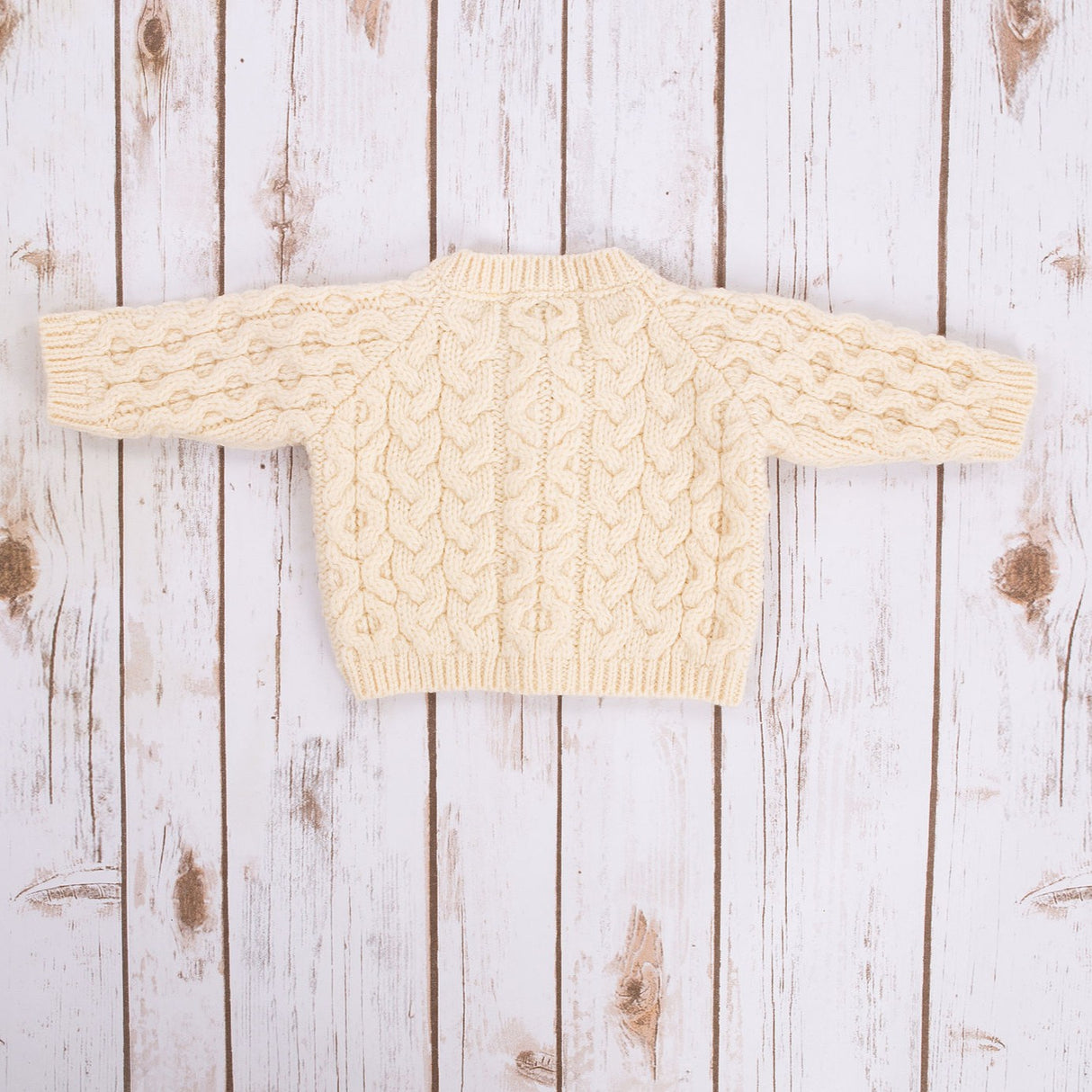 MK101-100 Kids Traditional Merino Wool Aran Button Up Cardigan, Natural Back Creative Irish gift