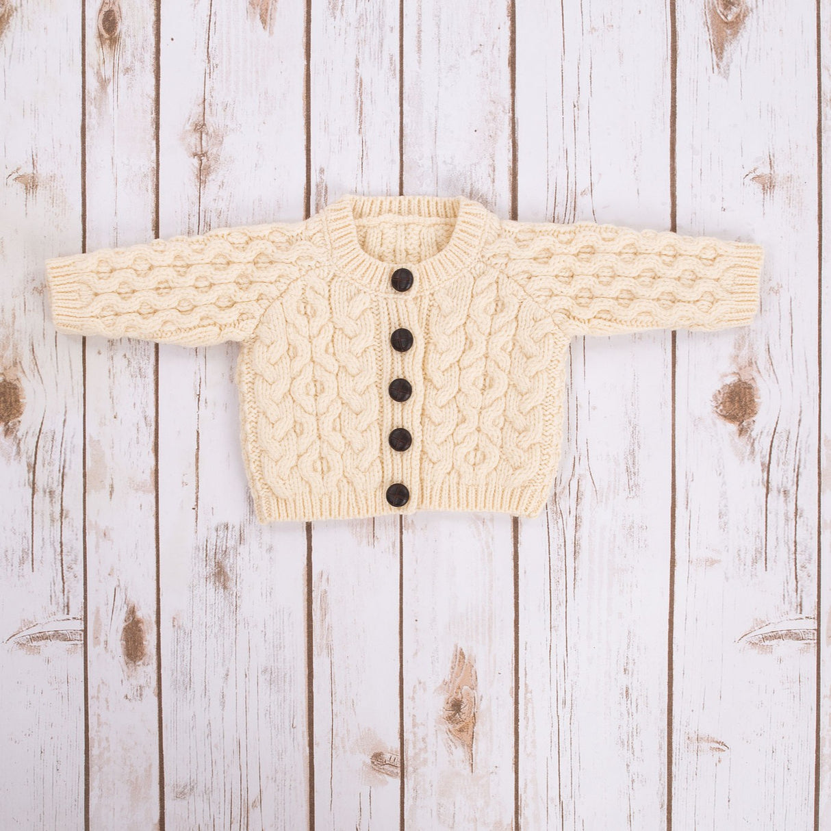 MK101-100 Kids Traditional Merino Wool Aran Button Up Cardigan, Natural Creative Irish gift