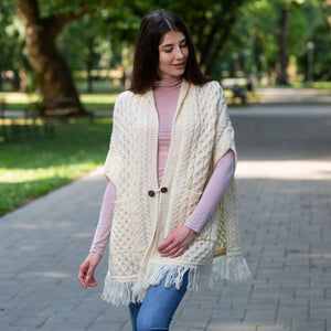ML104-Merino Wool Irish Shawl with Pockets, White Lifestyle Creative Irish Gift