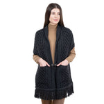ML104-Merino Wool Irish Shawl with Pockets, Charcoal Front View Creative Irish Gift